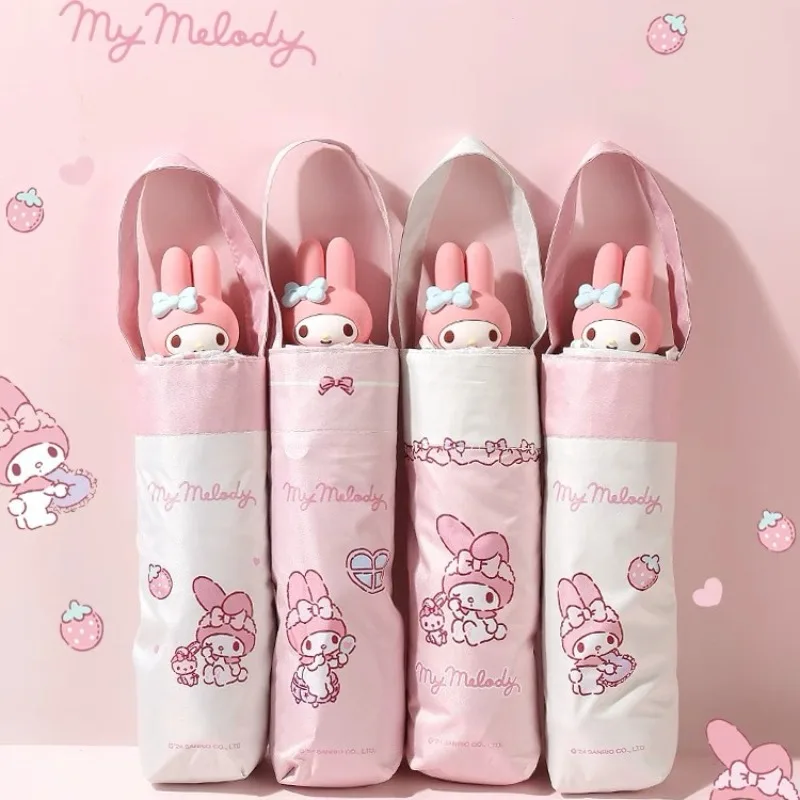 

Зонт Sanrio 3D Melody с ручкой в виде головы куклы, защита от УФ-излучения, ручное складывание, солнцезащитный, антиультрафиолетовый, складной, подарок для девочки