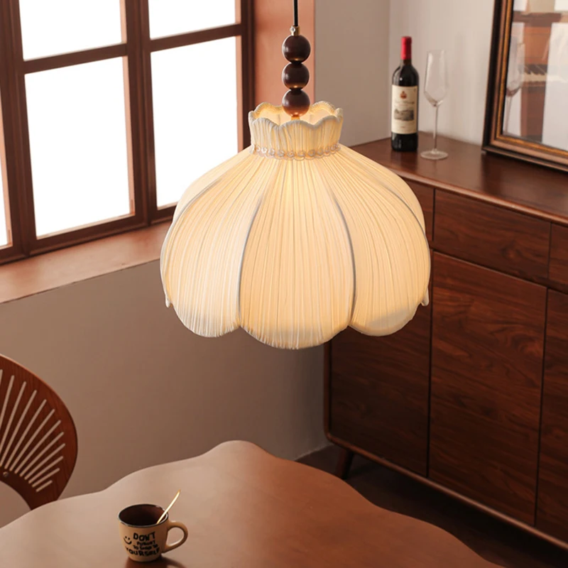 

Japanese Wabi Sabi Wood Art Fabric Pendant Light Living Dining Room Retro Cloth Droplight Home Decor Bedroom Lustre Hanging Lamp