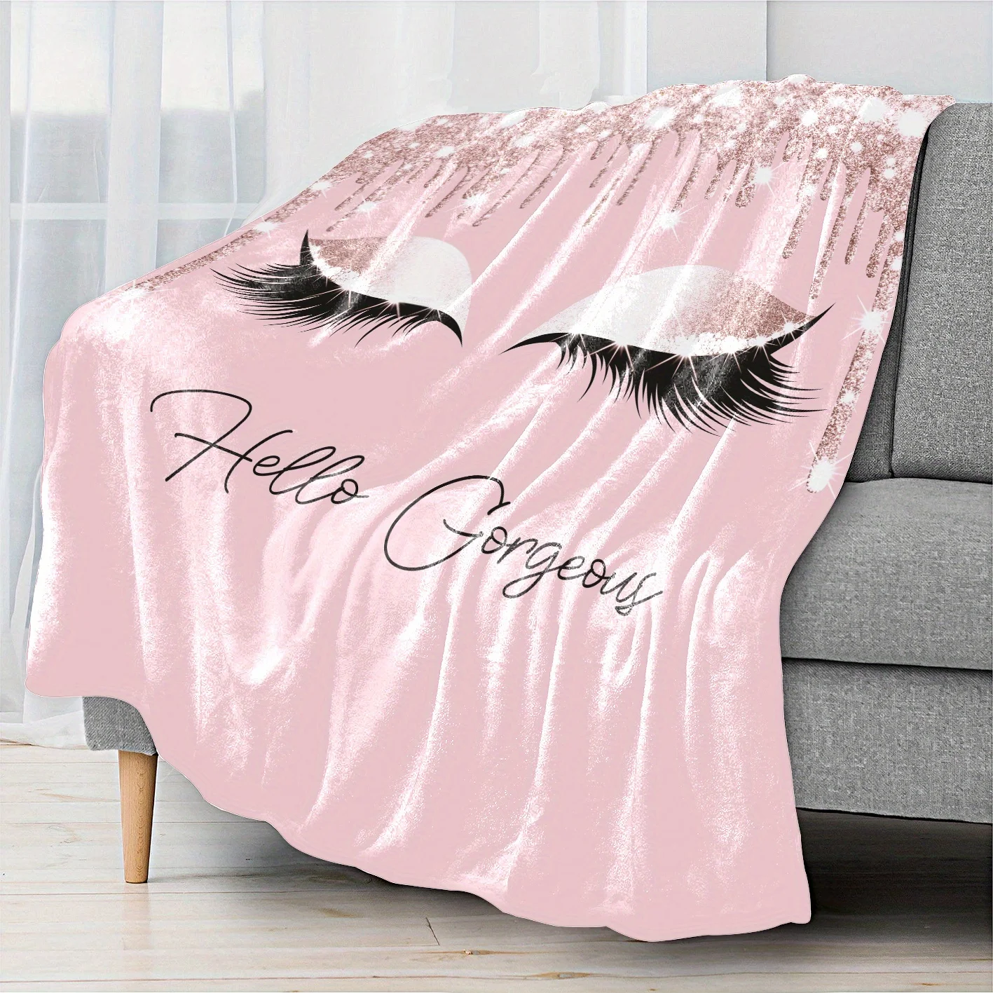 قطعة واحدة من بطانية الفانيلا الرموش المطبوعة ثلاثية الأبعاد الجميلة - بطانية رمي فائقة النعومة ودافئة ومريحة للأريكة والسرير والأريكة والمكتب والتخييم #2