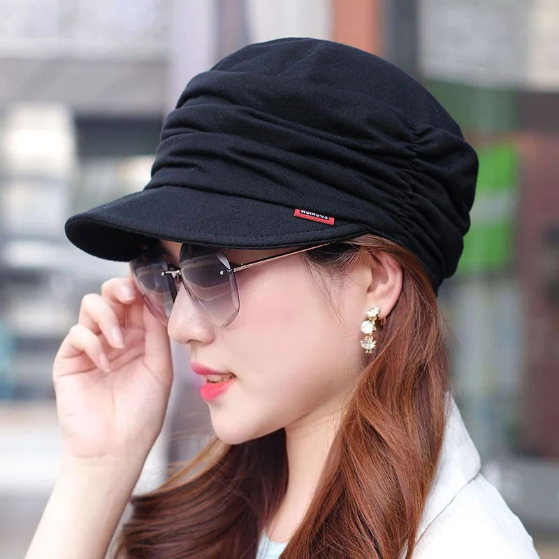 Korean Style Pleated Visor Cap For Women Adjustable Hat Fashion Short Brim Warm Foldable Hat Spring Outdoor Head Wrap Cap