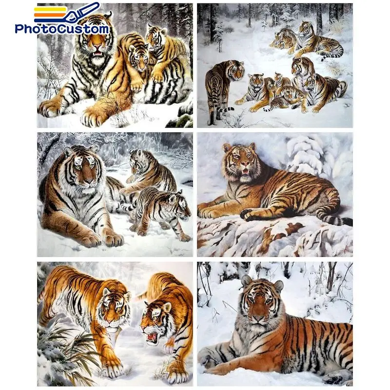 

PhotoCustom DIY Pictures By Number Winter tiger Kits Home Decor Painting By Numbers Drawing On Canvas HandPainted Art Gift