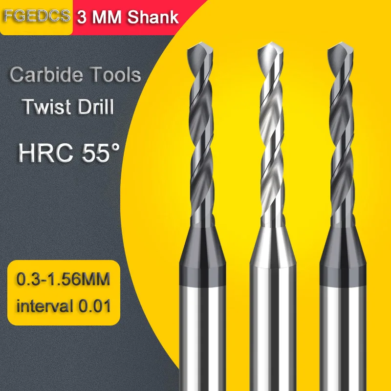 Solid Carbide Twist Drill Bits For Cnc 0.3-0.89-1.56mm Metal Working Tools Hard Tungsten Steel Drilling Mini Drill Bit 3MM Shank