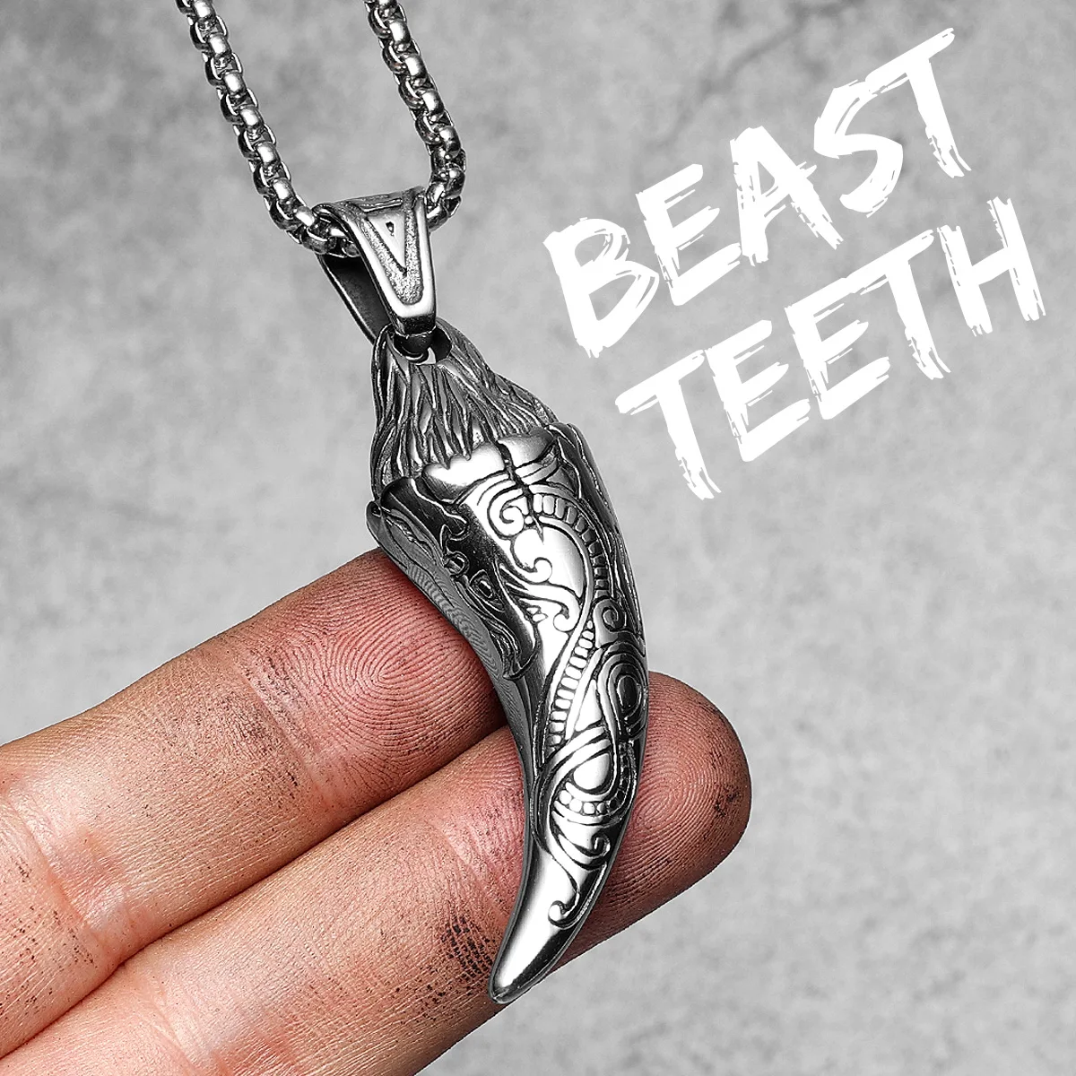 Carved Wolf Teeth Men Necklaces With Pendant Stainless Steel Jewelry For Male Women Punk Hip Hop Accessories Gifts Wholesale