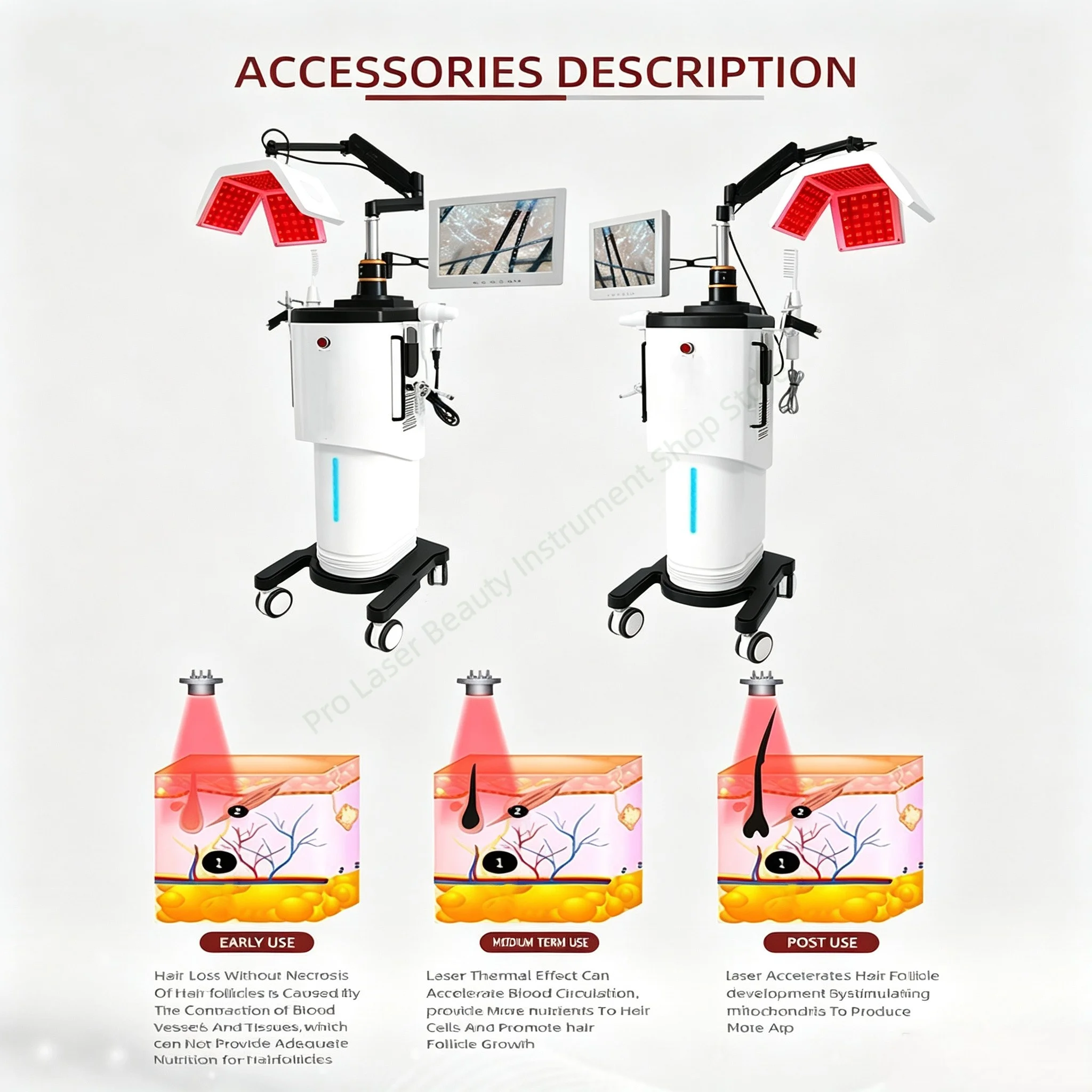 Vertical Scalp Treatment Device 650nm Light Hair Regeneration System 200X HD Scalp Camera Multi Function Hair Loss Solution for