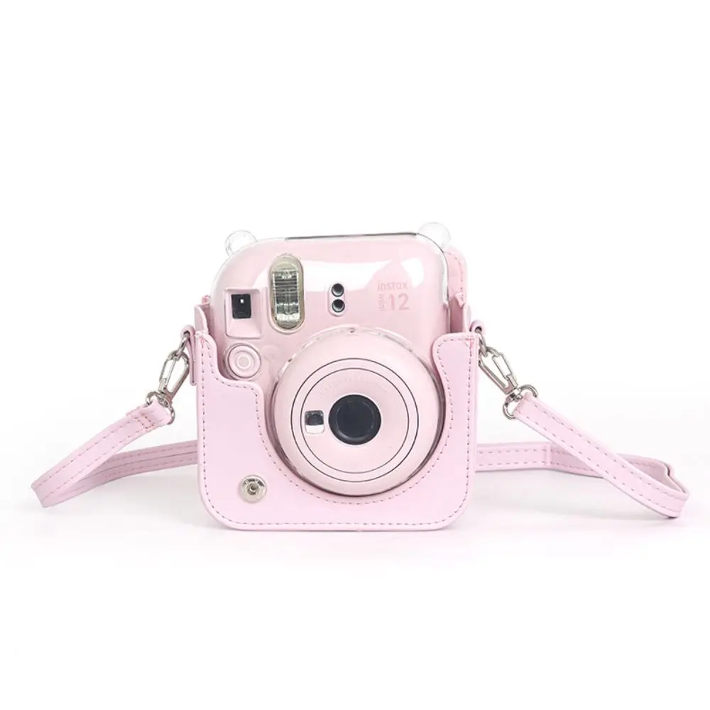 Solid Color Large Instant Camera Bag with Shoulder Strap Scratchproof Protective Cover Bag PU Soft for Fujifilm Instax mini 12