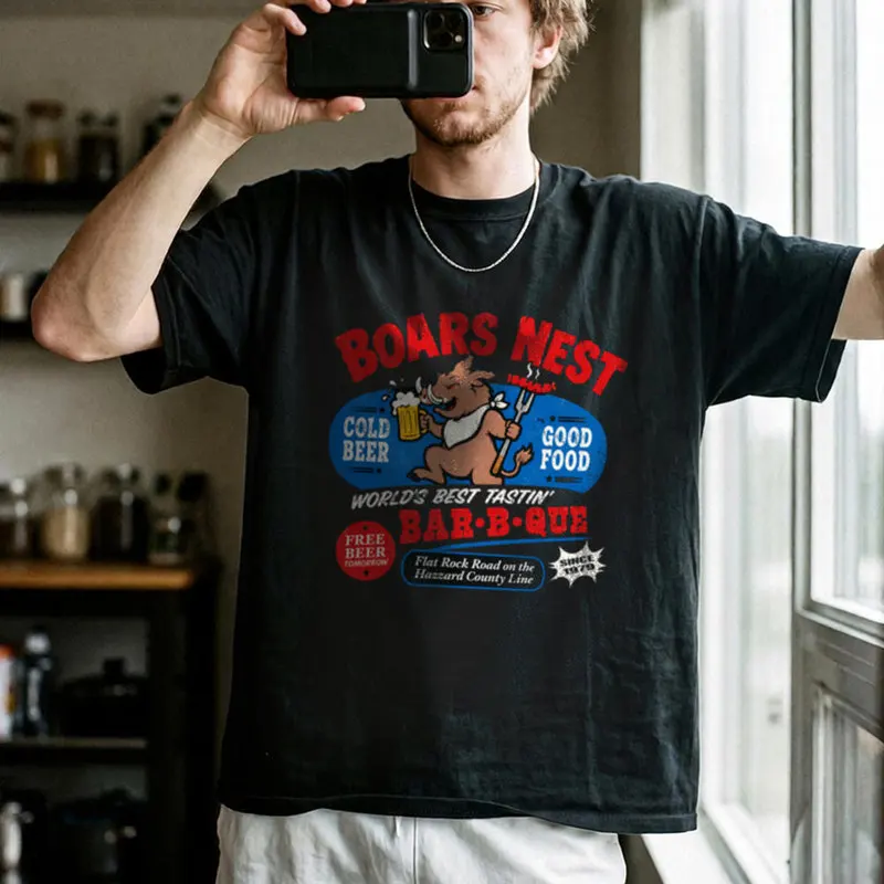 Retro Dukes of Hazzard Vintage Hazzard County Racing Graphic T-Shirt, Boars Nest Print Tee, Classic 80s TV Fan Gift Tops S-6XL