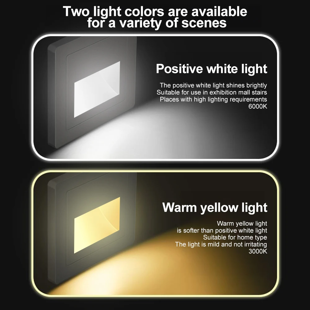 

AC 180-220V Recessed Led Wall Lamp Stair Switch Step Corridor Indoor Lighting Warm/Cold Light Gold Black White Grey