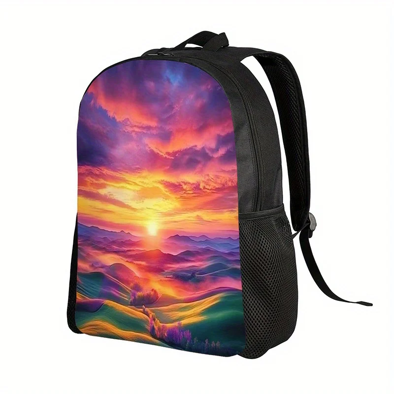 

Colorful Sunset Backpack, 2D flat printing - Durable casual schoolbag with adjustable shoulder straps and zipper closure