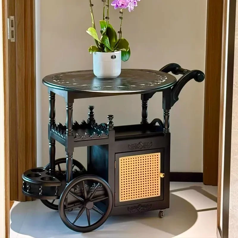 French medieval style removable small side table retro cart coffee table folding tea table American household small tea cart din