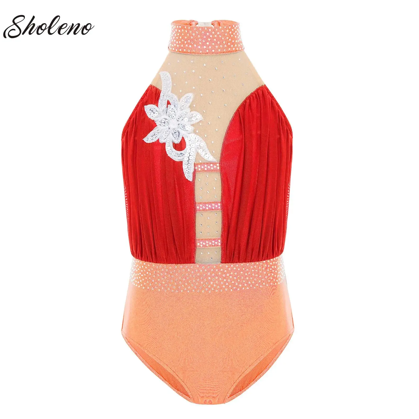 

Girls Shiny Rhinestones Rhythmic Gymnastics Jersey Dance Ballet Leotard Bodysuit Dancewear for Figure Skating Stage Competition