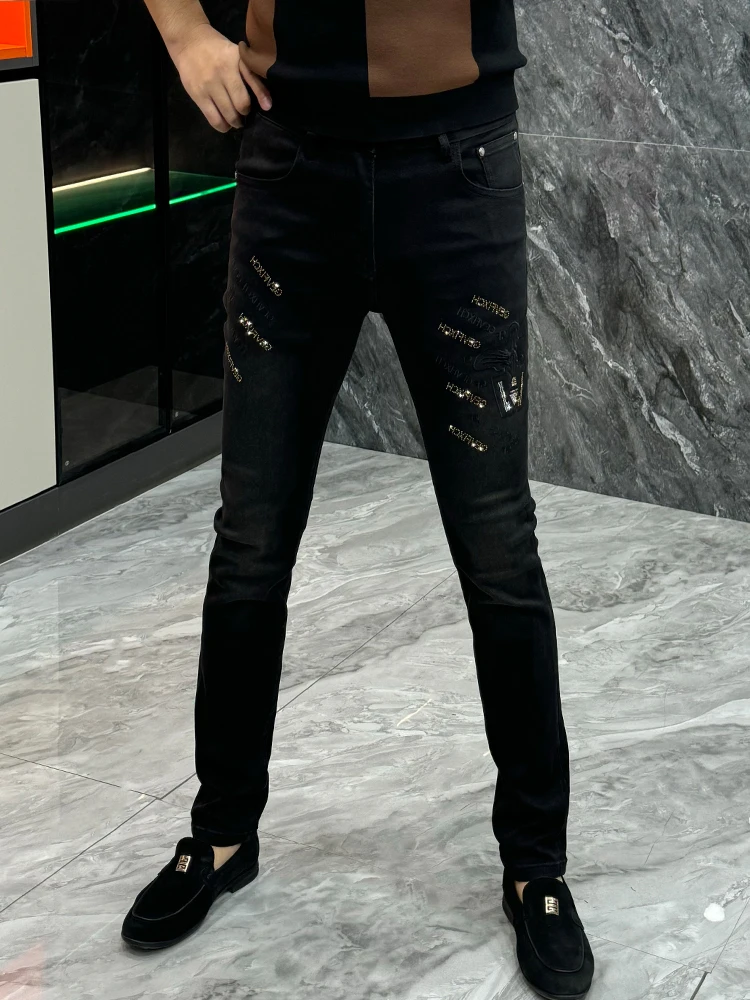 

Slim Fit Youth Faionable Jeans Men's Spring Casual Cool Drill Small Footed Pants Straight Tube Long Trousers