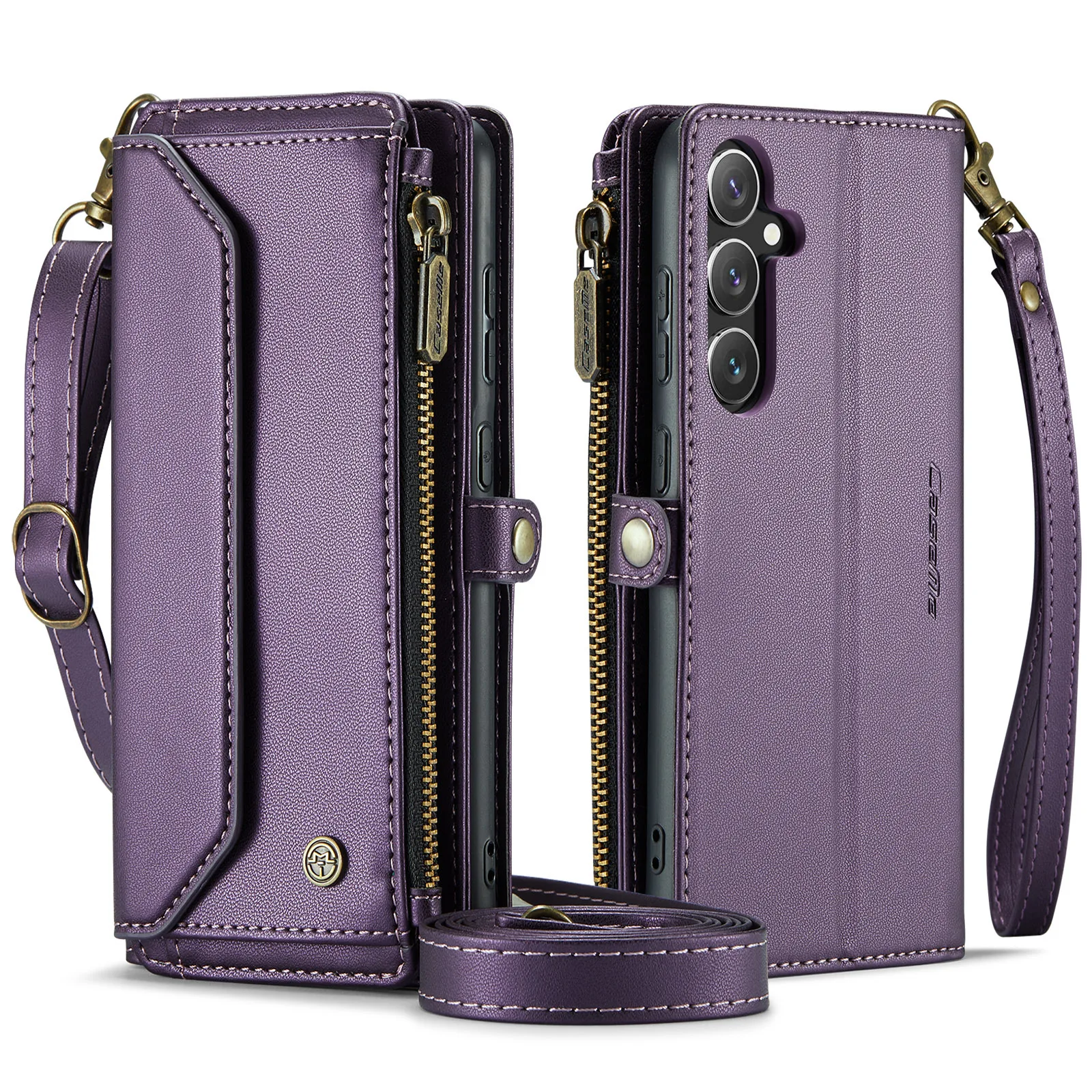 Suitable for Samsung S25PLUS card chain wallet artificial leather case S26FE wrist strap luxury phone case Galaxy S24 shockproof