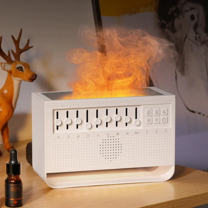 Entspannender Flammen-Aroma-Diffusor mit Naturgeräuschen – Top-Fill-Luftbefeuchter, großer Nebel, ätherische Öle zur Linderung von tiefem Schlaf und Stress