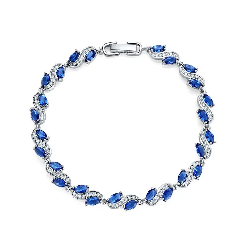 MxGxFam ( 17.5 cm x 7 mm ) Elegant Royal Blue Full Zircon Bracelets For Women White Gold Color High Quality