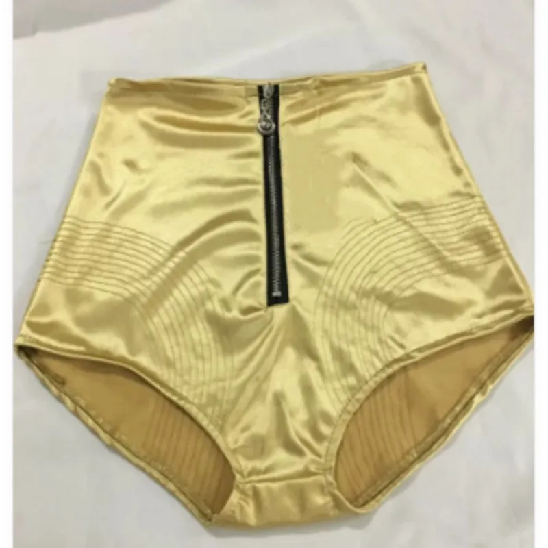 

Women Glossy Satin High Waist Wrap Hip Zipper Sexy Shorts Singer DS Stage Performance Clothing Jazz Leading Dance Nightclub