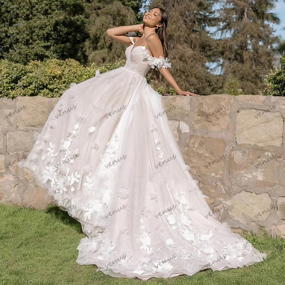 Exquisite Wedding Dresses A Line Gorgeous Bridal Gowns Lace Appliques Off The Shoulder Robe Customized Elegant Vestidos De Novia