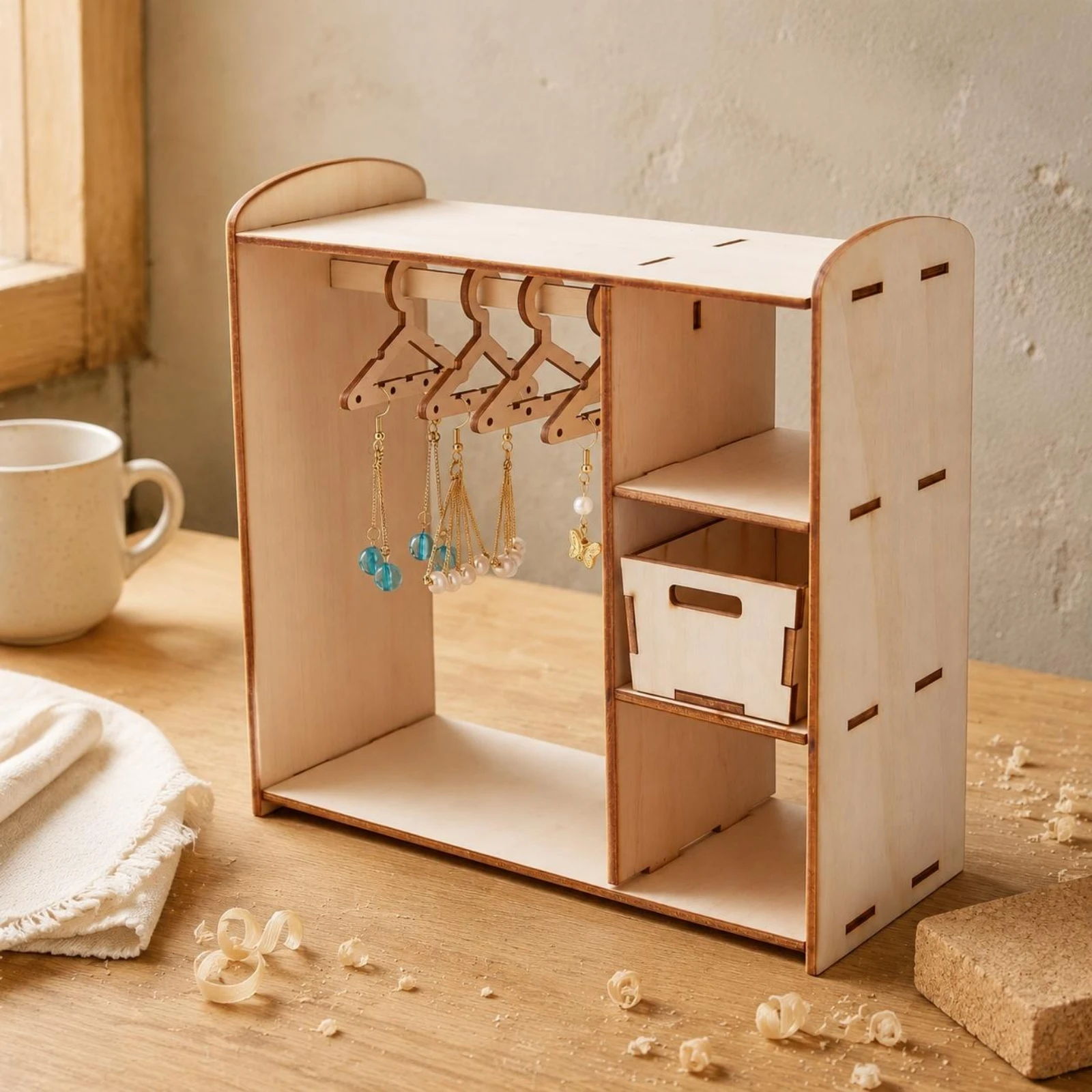 Doll Cabinet Organizer Hanging Design Wooden Earring Rack Wardrobe Earring Hanger Decorative Craft Home Accessory Space-Saving