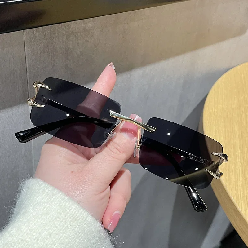 

Unisex New Fashion Sunglasses Retro Rimless Square Luxury Glasses Outdoor UV400 Driving Travel Vacation Essential Sunglasses