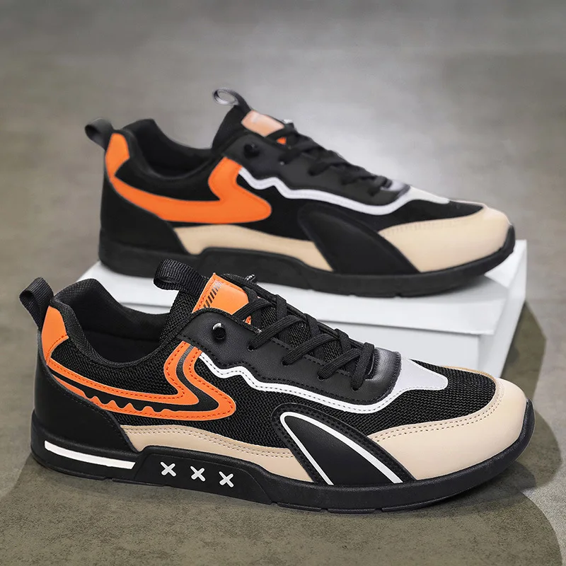 Light Luxury Autumn Men's Shoes Hong Kong-style Low-top Sneakers Man Thick-soled Sports Sneakers Fiber Casual Outdoor Men Shoes