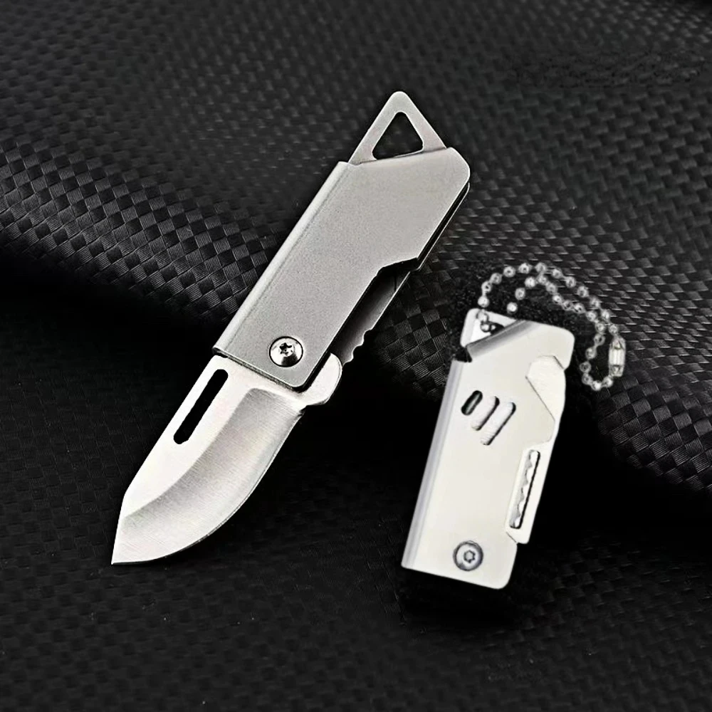 Mini Folding Knife Stainless Steel Box Opening Knife D2 Steel Cannon Portable Sharp Folding Knife Key Hanging Chain