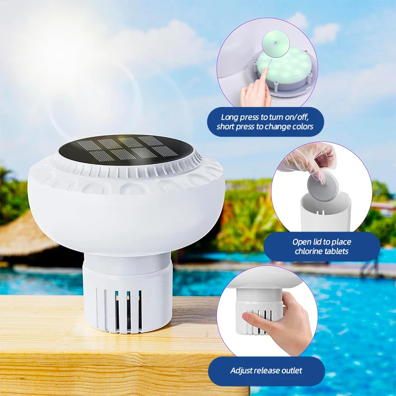 AuSilver IP68 Waterproof LED Solar Panel ABS Floating Chlorine Dispenser Color-Changing Feature for Outdoor Use Pool Lights view 3