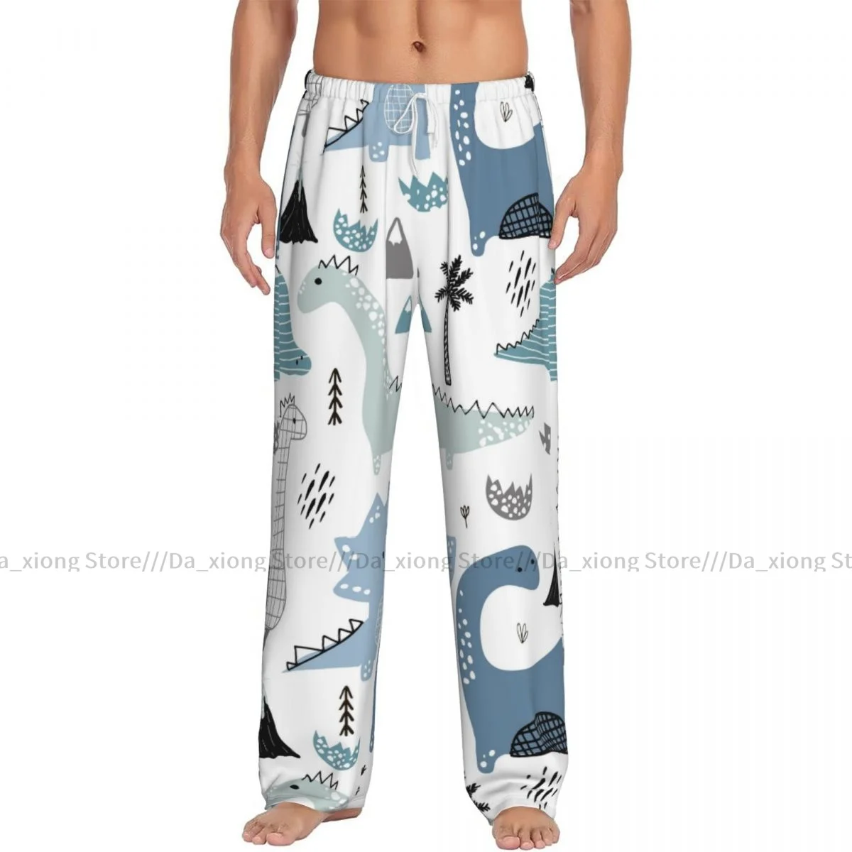 Men's Casual Pajama Sleeping Pants Hand Drawn Scandinavian Dinosaur Lounge Loose Trousers Comfortable Nightwear