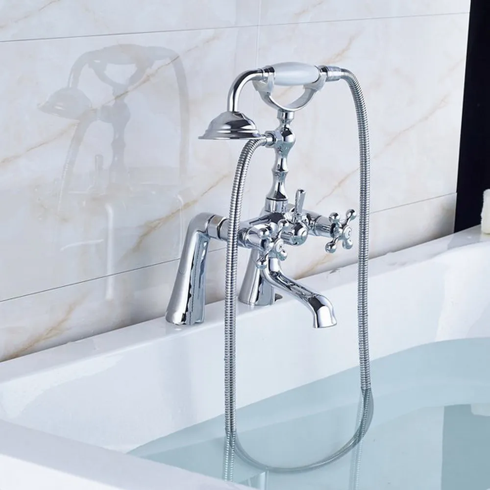 

Bathtub Faucets Chrome Shower Faucets Dual Handle Deck Mounted Bath And Shower Faucet With Handheld Showers Ncy007