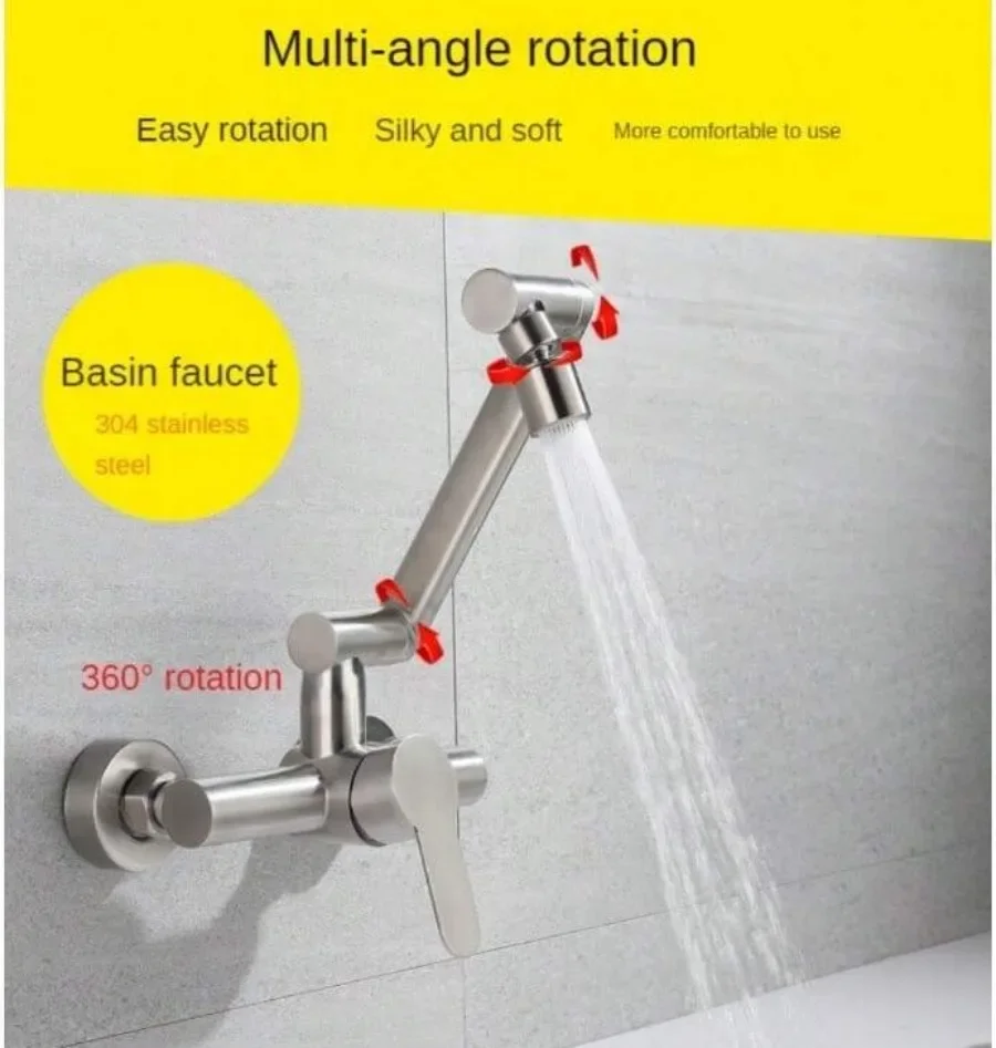 Kitchen Faucet Wall Mounted Bathroom Sink Mixer Taps Hot and Cold Water 360 Degree Free Rotation Medidores De Cozinha