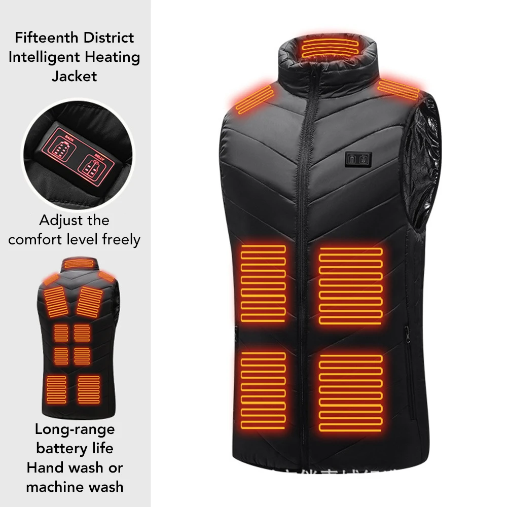11/15 Areas Thermal Heating Vest Intelligent USB Temperature Dual Control Heated Cotton Clothing Men's Casual Warm Jackets