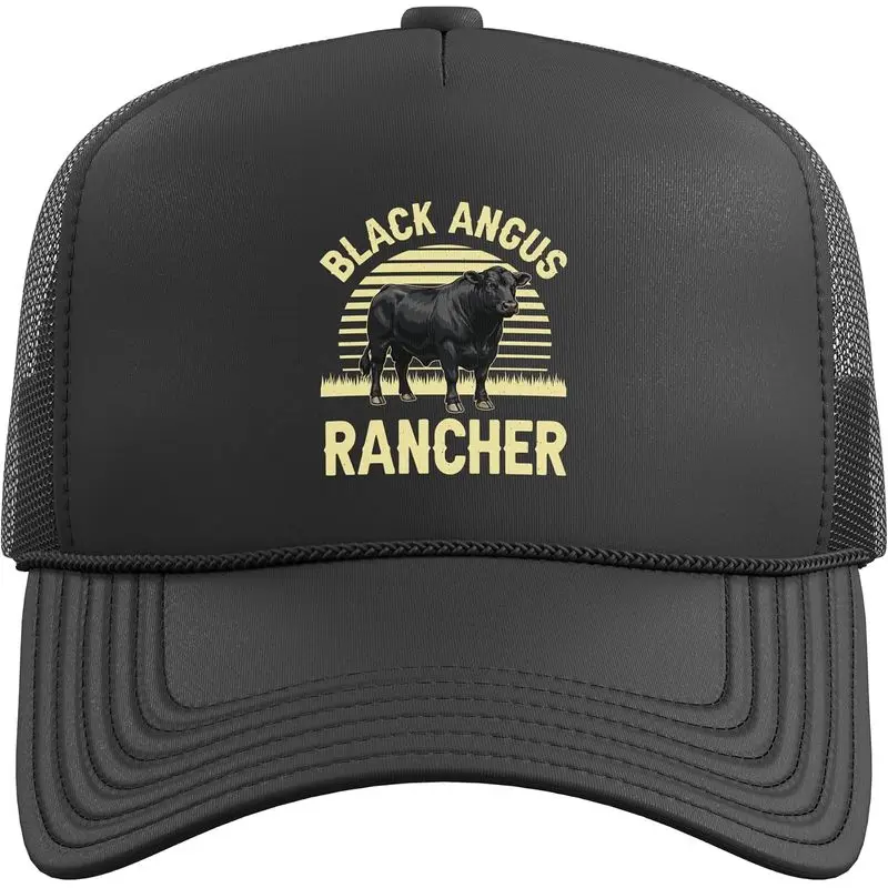 Funny Black Angus Art for Men Women Angus Cattle Rancher Trucker Hat with Adjustable Mesh Back
