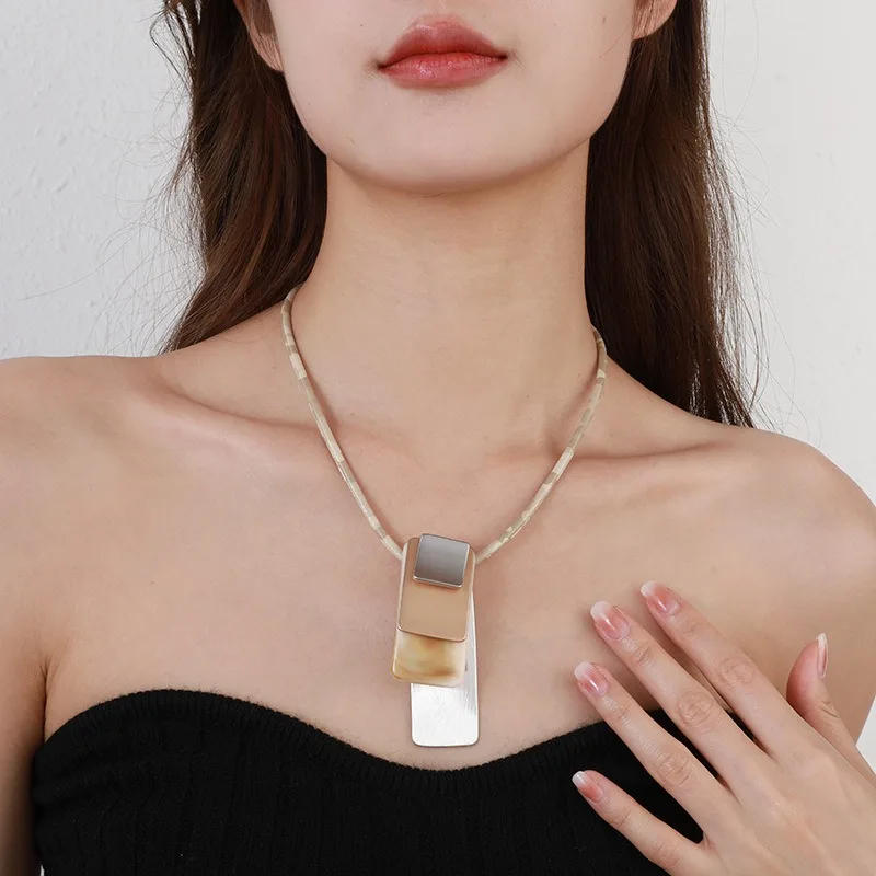 

Kaseakia Chunky Big Large Statement Rectangle Pendant Choker Necklace for Women