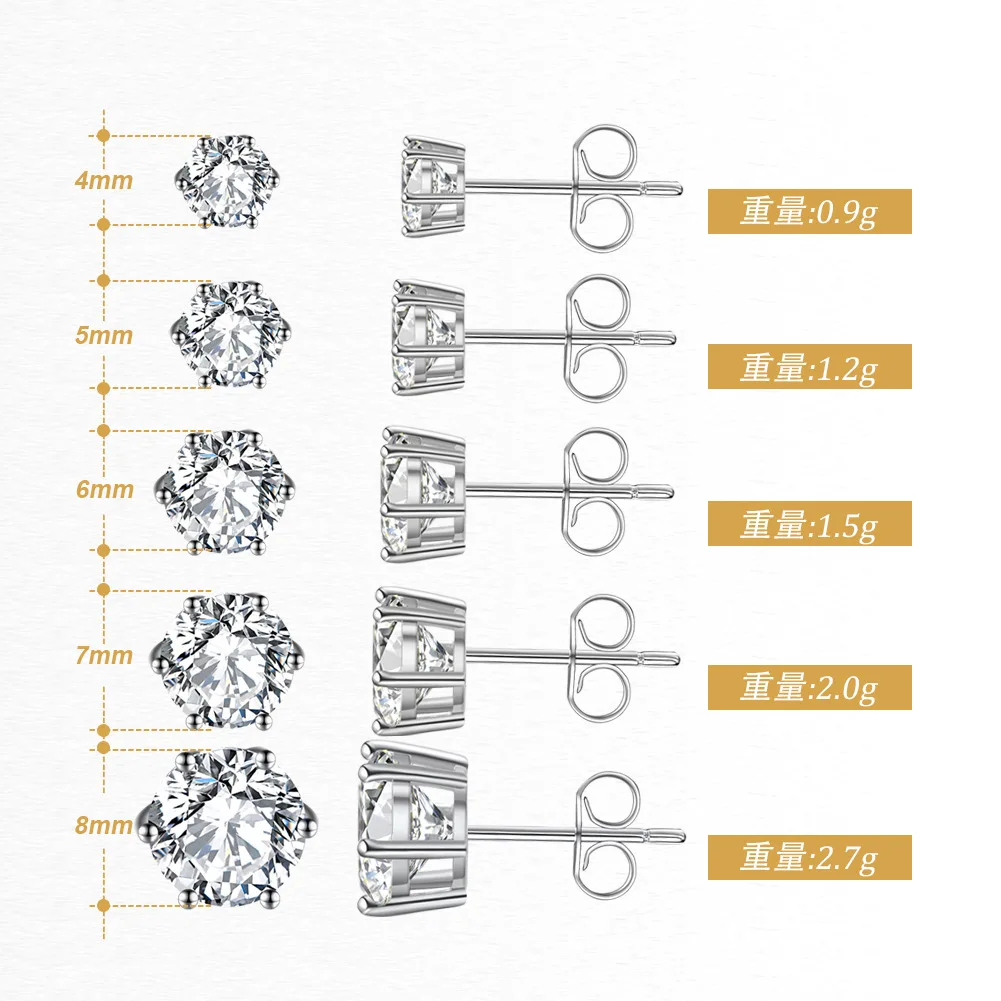 RYJU 4-8 มม.925 เงินสเตอร์ลิงสตั๊ดต่างหูประกายHypoallergenic Cubic Zirconสําหรับผู้ชายและผู้หญิงคลาสสิกเครื่องประดับ