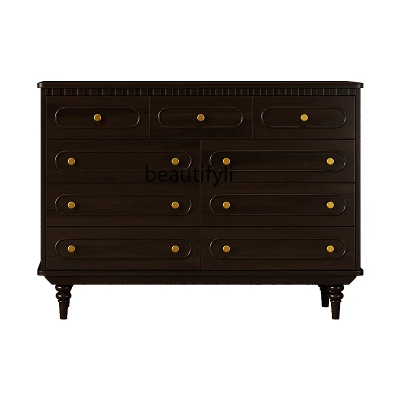 

French all solid wood nine chest cabinet retro bedroom locker cherry wood storage cabinet