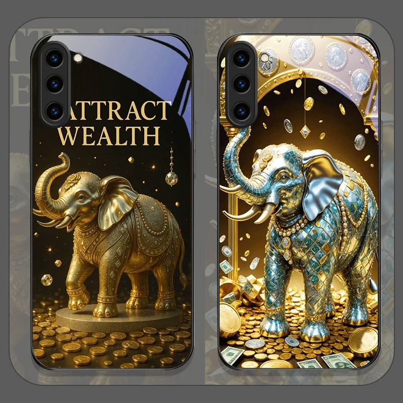 الفاخرة الذهبي الفيل نمط الزجاج المقسى قضية الهاتف لسامسونج غالاكسي S25 الترا S24 S23 S10 زائد S22 S21 S20 FE يغطي #1