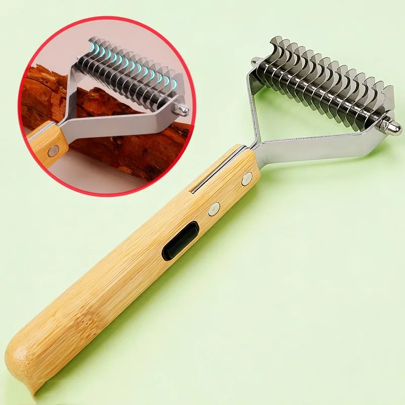 

Dog Comb Knife Dogs Brush Bamboo Handle Dog Grooming Brush Massage Dogs Hair Knot Comb Stainless Steel Combs for Cat Hair Clean