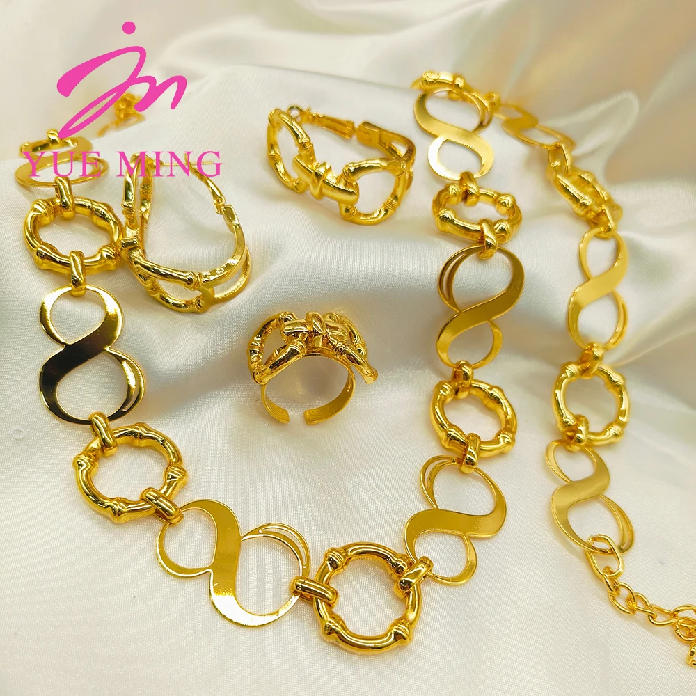 

YM Jewelry Sets Women Brazilian Gold Plated Luxury Wedding Necklace Sets Clip Earrings Bracelet Ring Sliver Colors Party Jewelry