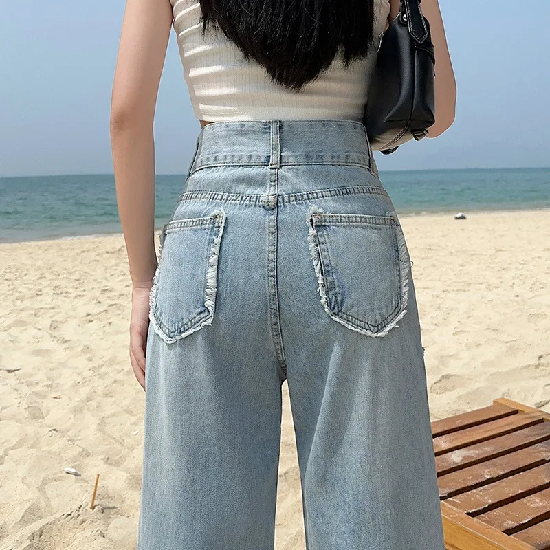 Women High-waist Plus-size Women Jeans Loose Small Person Straight Crotch Versatile Slimming Trousers Baggy Jeans Size XS-2XL