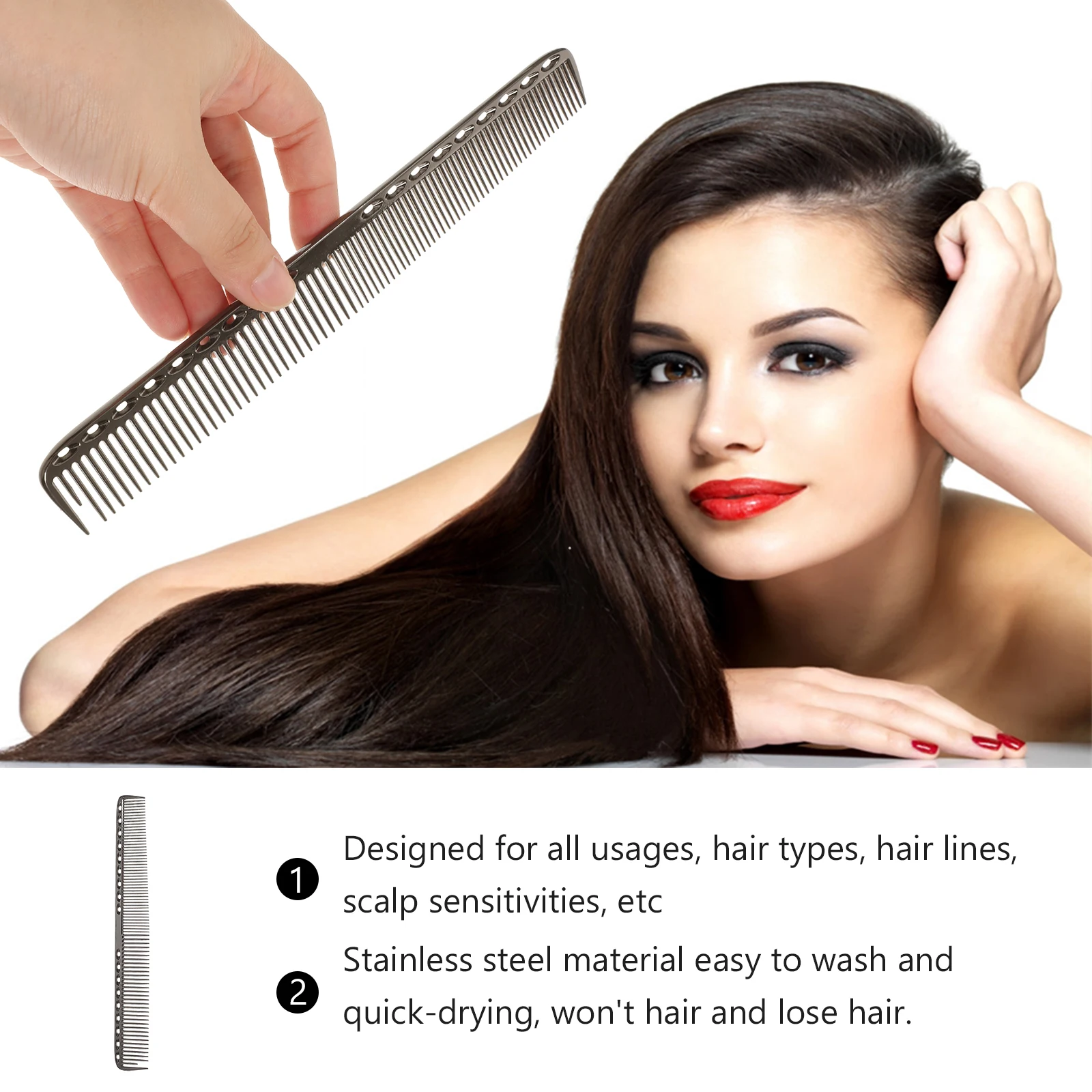

Stainless Steel Hair Comb Black Salon Man Style Metal Thin Wide Teeth Anti Static Durable Professional Haircut Women