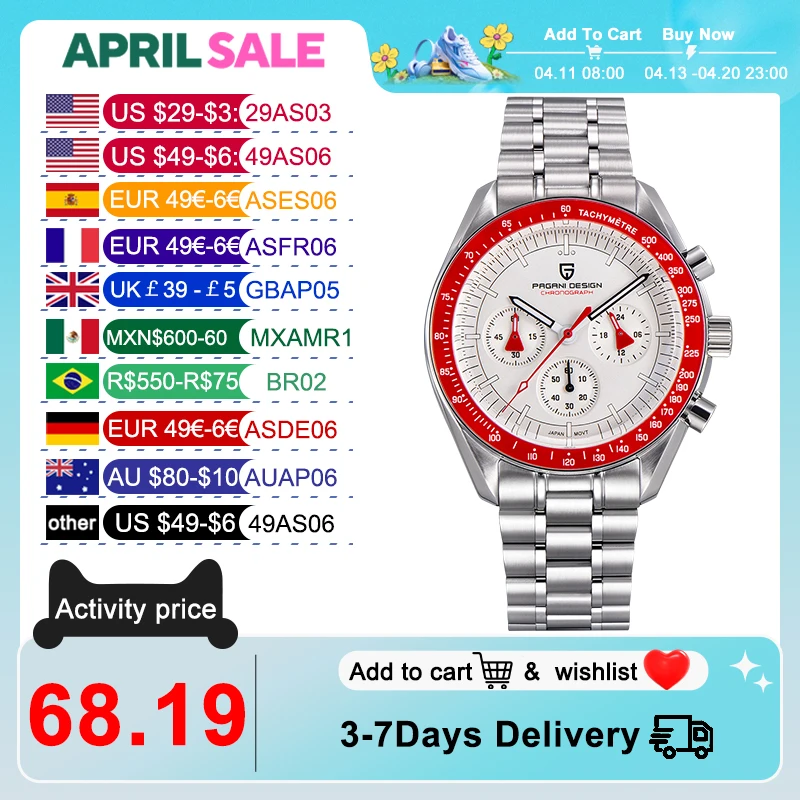 PAGANI DESIGN 2025 nowe męskie zegarki luksusowy zegarek kwarcowy na rękę AK projekt zegarek dla mężczyzn AR Sapphire Speed ​​Chronograph automatyczna data