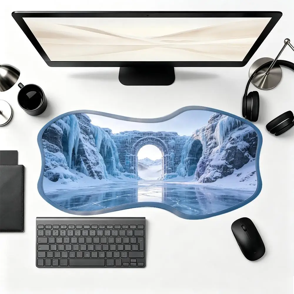 Ice Blue Aurora Castle Gaming Mouse Pad Creative Thick Rubber Smooth Glide Special Shaped Game Room