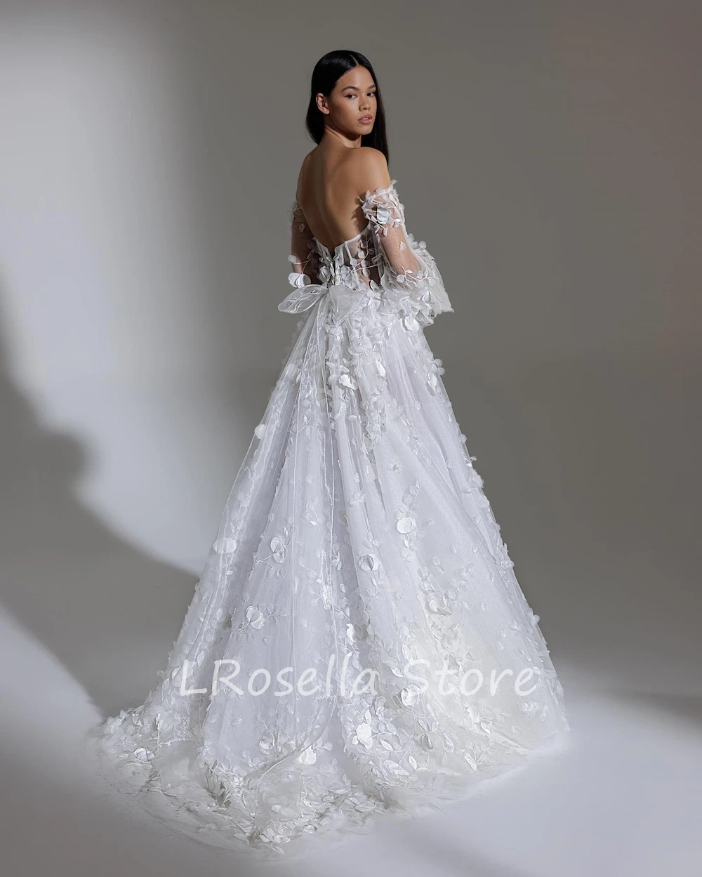 LRosella Wedding Dress A-Line Lace Backless Long Sleeve Pleated Floor-Length Elegant Exquisite Morden style Luxury  فساتي2024