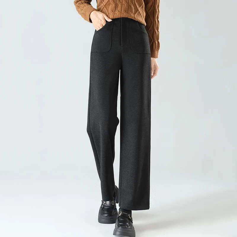 

Autumn Winter Women Pants Elastic Waist Woolen Pants High Waist Straight Leg Trousers Female Korean Fashion Ankle-Length Pants