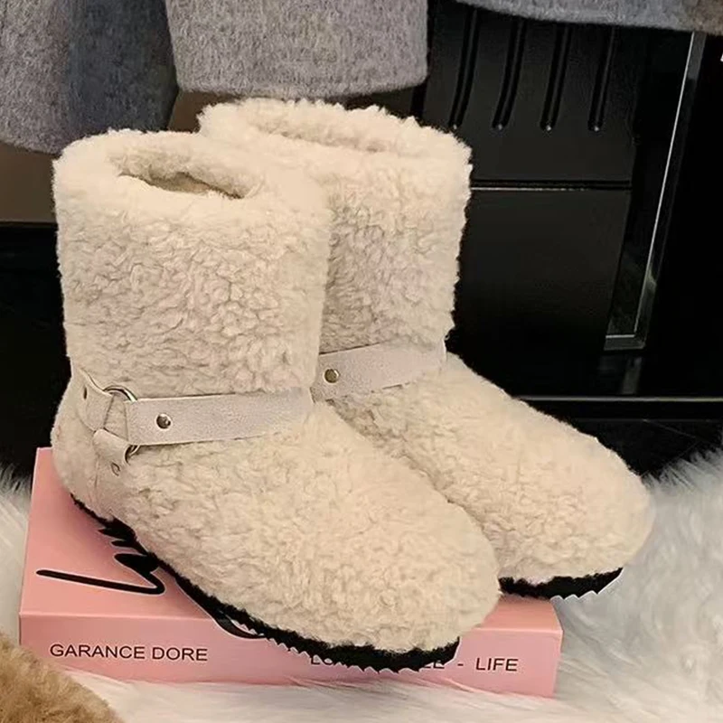 Designer Fur Women Boots Flats Cotton Shoes Casual Ankle Boots 2025 Winter Trend Sneaker Warm Snow Boots Sport Mujer Zapatos