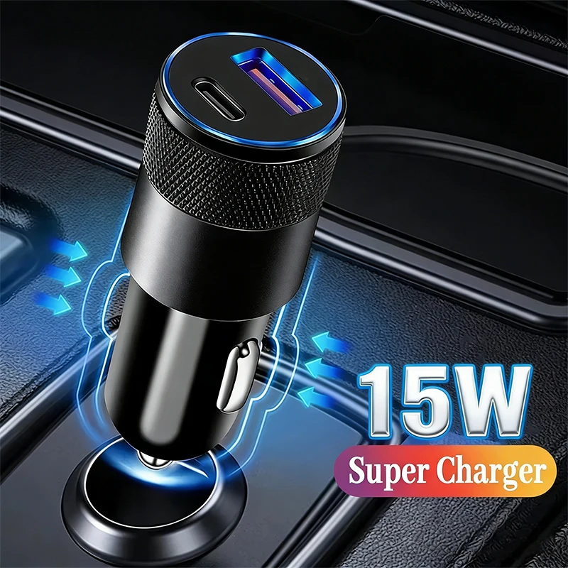 

Fast Quick Charging 15W Dual Ports PD USB C Car Charger Auto Power Adapters For iPhone 15 16 For Samsung S23 S24 Car Charger