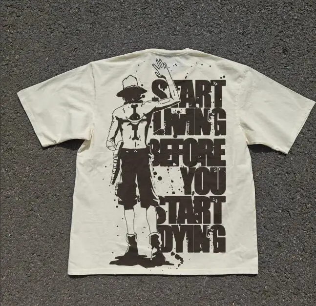 

Только для счастья, делаем только в любовь ONE PIECE Ace назад, полный аэрозольный анимационный тяжелый белый мужские и женские футболки с короткими рукавами