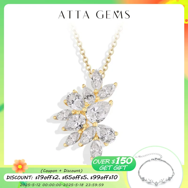

ATTAGEMS Luxury Moissanite Necklace For Women Full D VVS1 Lab Diamond Pendant S925 Sterling Silver Engagement Party Jewelry Gift