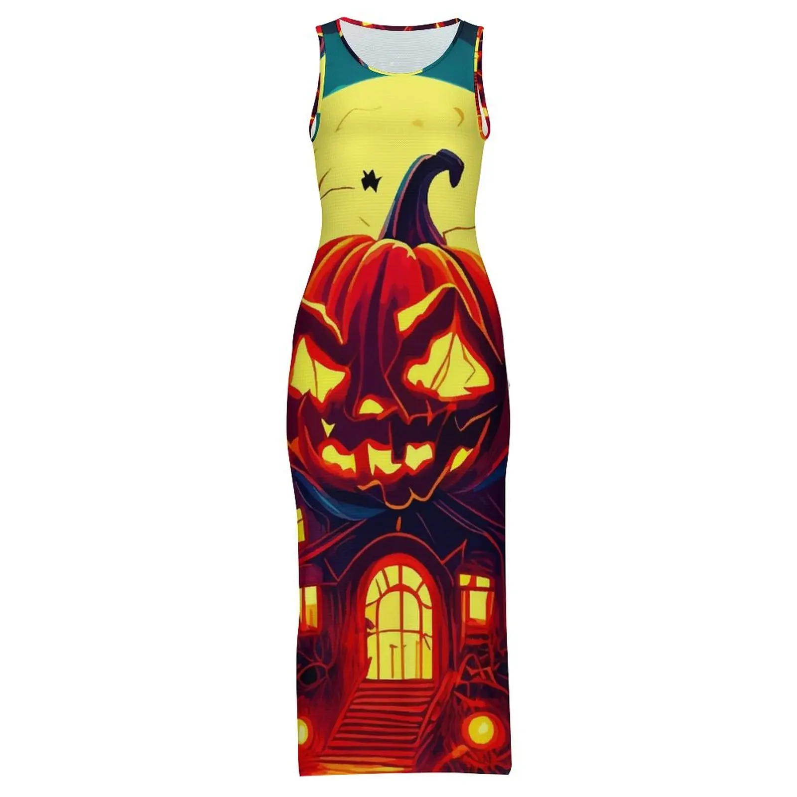 Dames vleermuizen en pompoenen jurk Halloween Night Street Style bodycon jurk mouwloze slanke sexy maxi-jurken oversized kleding