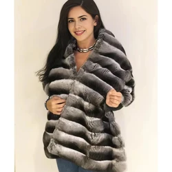 Real Rex Rabbit Fur Shawls For Women Fashion Chinchilla Color Poncho Luxury Winter Fur Shawl Long