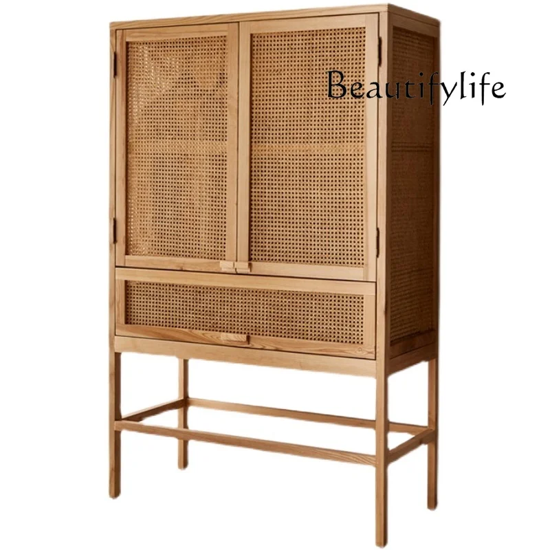 Designer homestay hotel rattan woven full solid wood wardrobe Nordic bedroom storage cabinet storage cabinet