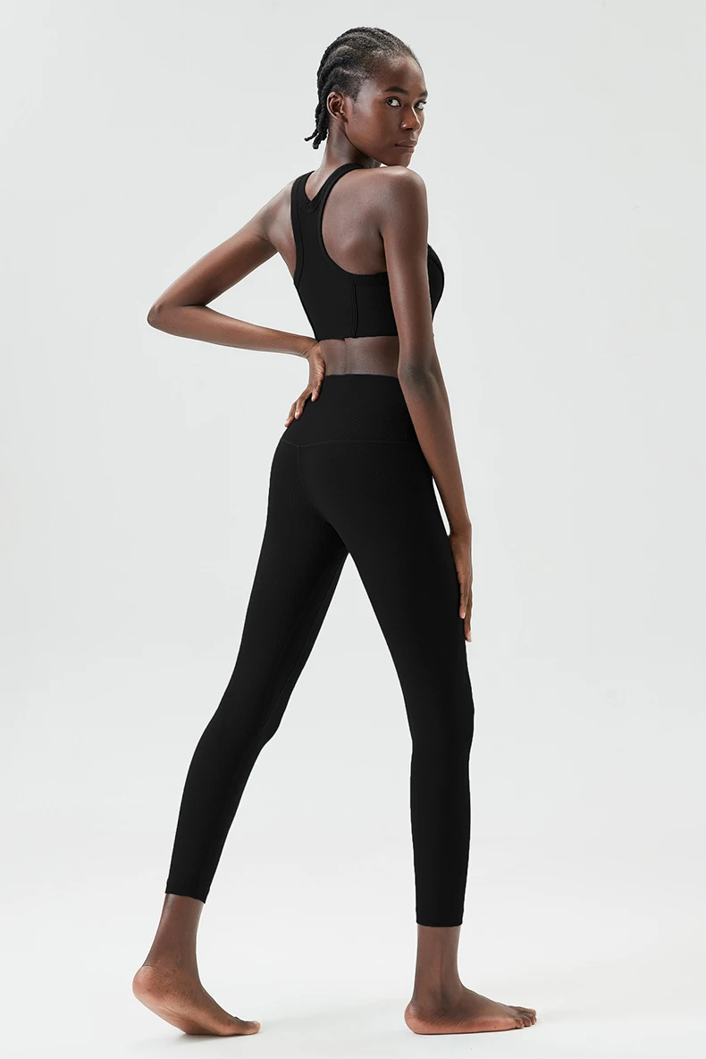 Zweiteiliges Fitness-Yoga-Set für Damen, einfarbig, dehnbar, Gym-Anzug, atmungsaktiv, für hohe Beanspruchung, Laufsportbekleidung, Trainingskleidung für Damen – Detail 19